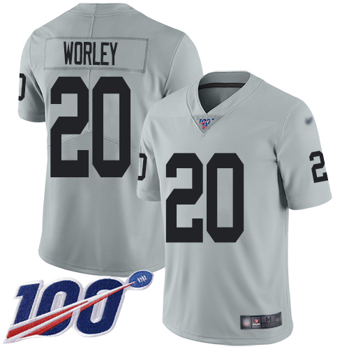 Men Oakland Raiders Limited Silver Daryl Worley Jersey NFL Football #20 100th Season Inverted Legend Jersey